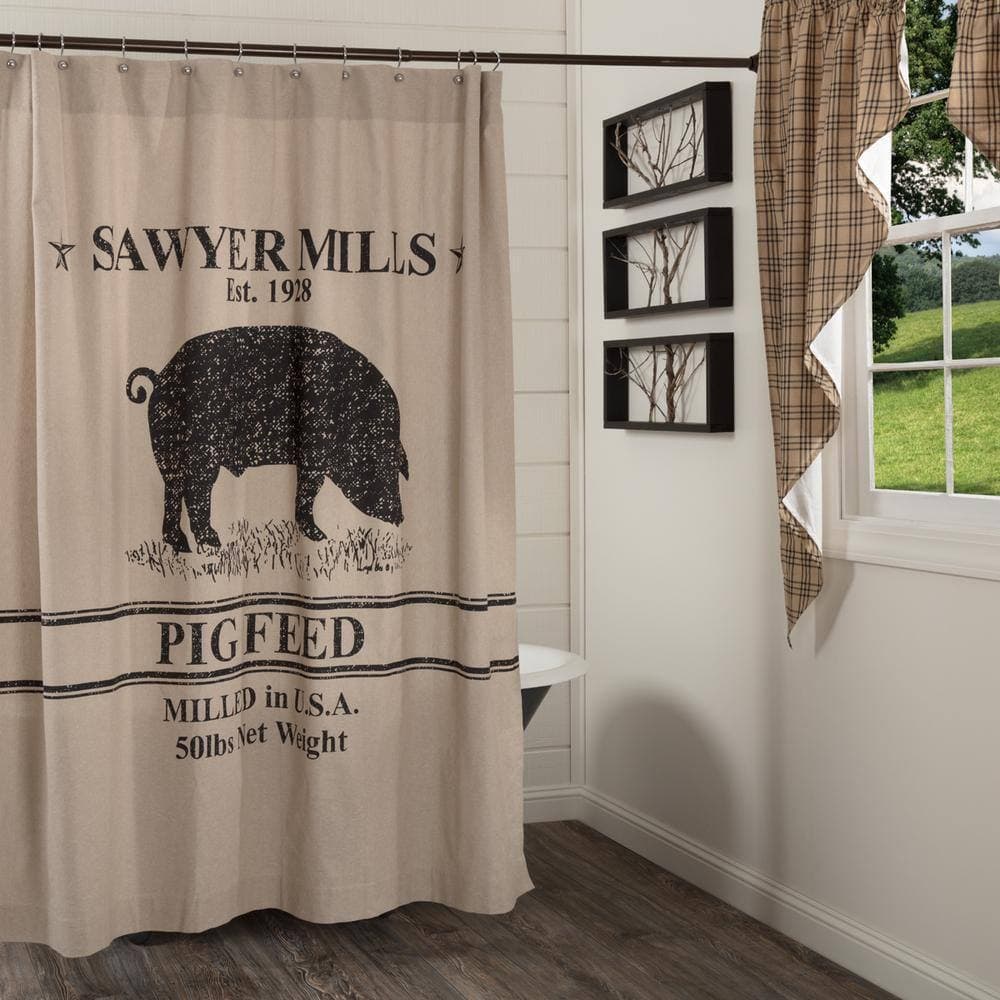 VHC BRANDS Sawyer Mill Charcoal Grey and Khaki 72 in. Pig Shower Curtain (2)