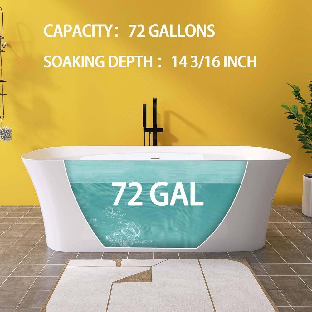 ANGELES HOME 67 in. x 30.7 in. Soaking Bathtub with Integrated Slotted Overflow and Chrome Pop-up Drain Anti-clogging in Gloss White (3)