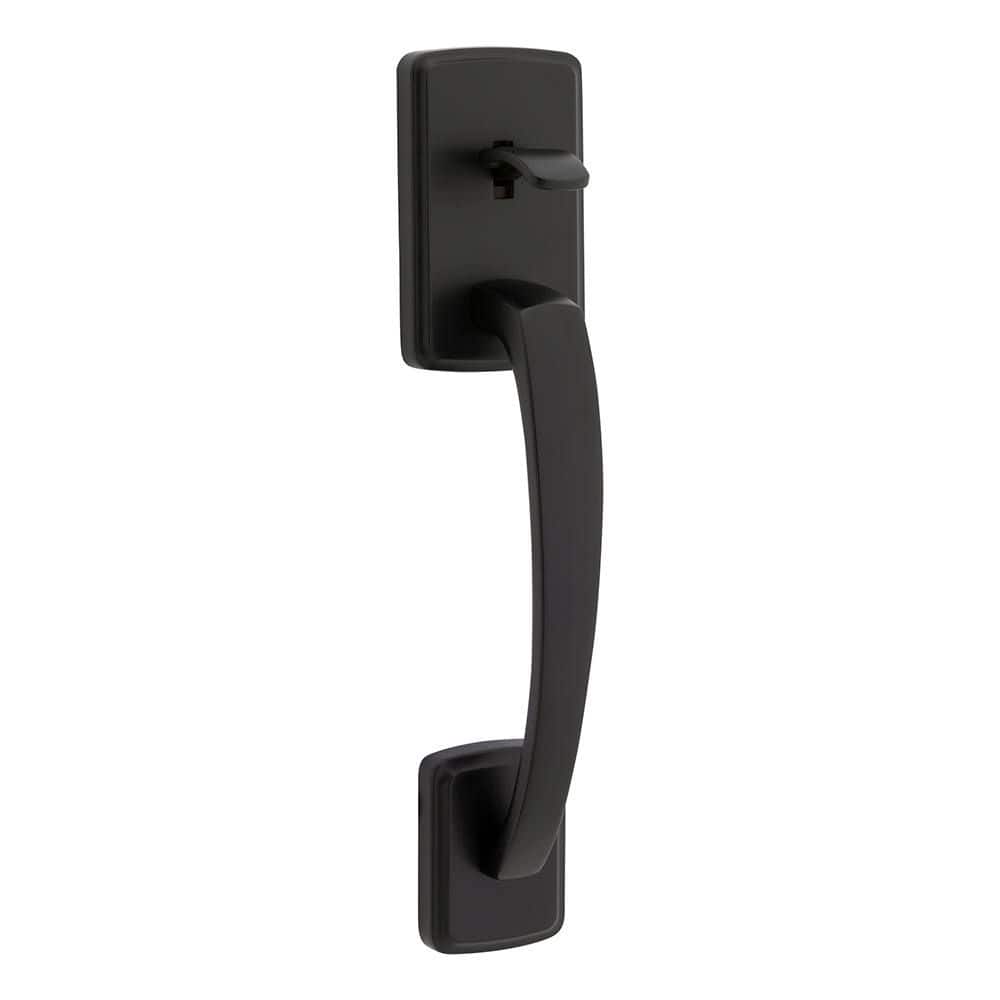 Kwikset Brentford Matte Black Exterior Grip Door Handleset Only with Microban Antimicrobial Technology
