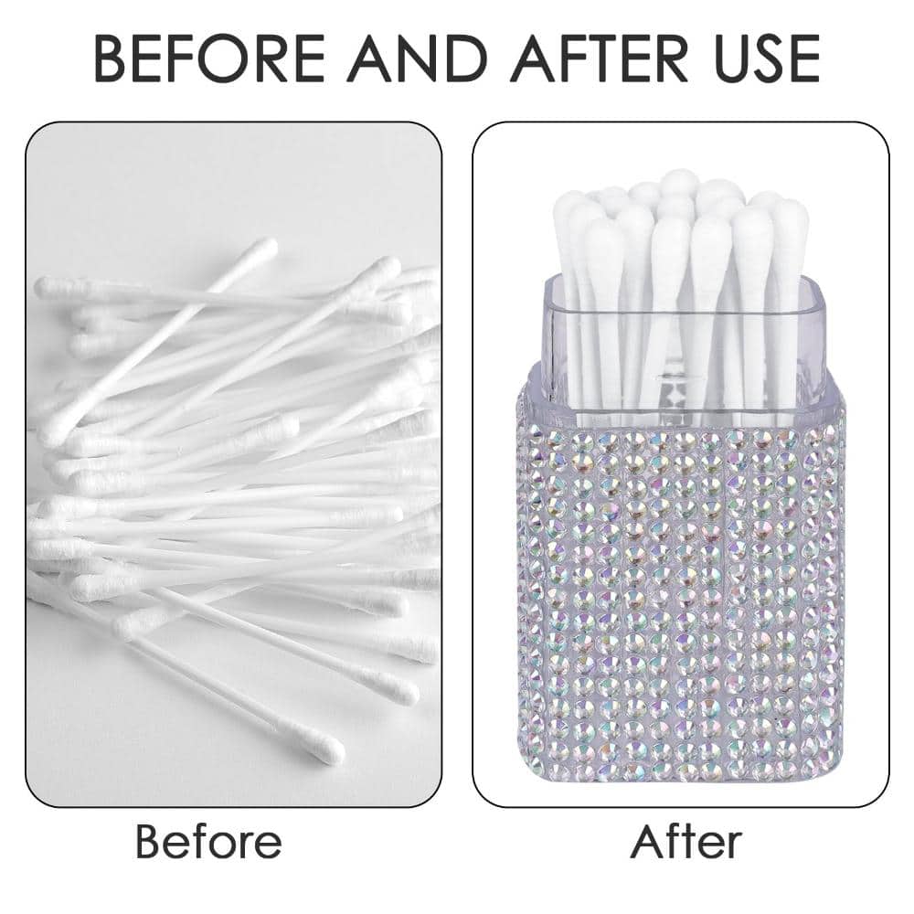 Unbranded Travel Cotton Swab Floss Holder Set Compact Diamond Inlay Plastic Box Pink Multicolor Bathroom Jars 2Pack (3)