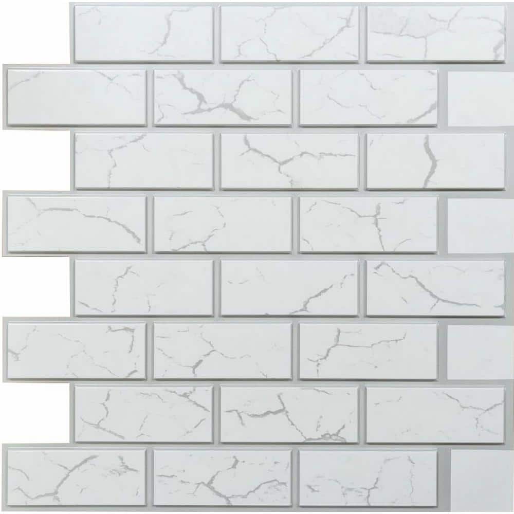 Dundee Deco 3D Falkirk Retro IV 23 in. x 23 in. White Grey Faux Brick PVC Decorative Wall Paneling (1)