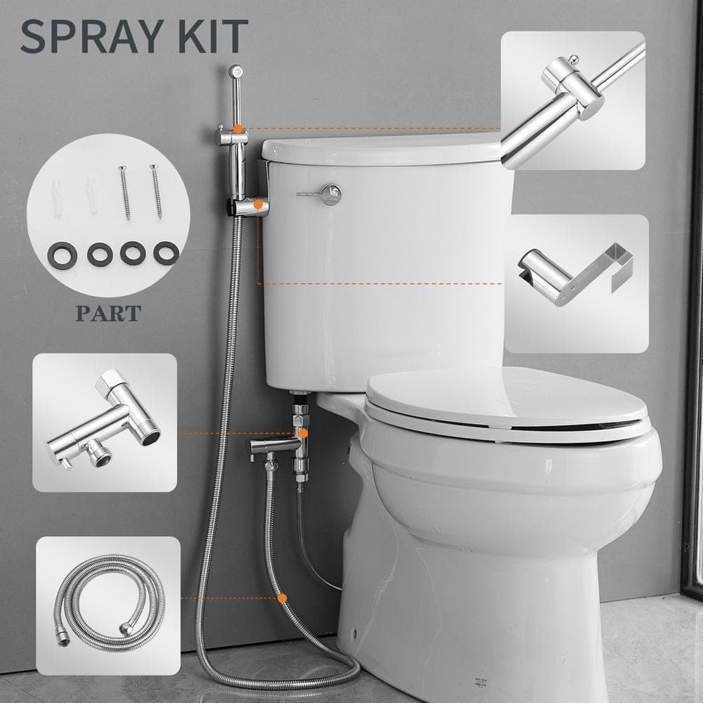 HOMEMYSTIQUE Handheld Brass Bidet Sprayer for Toilet, Wall or Toilet Mount in Chrome (3)