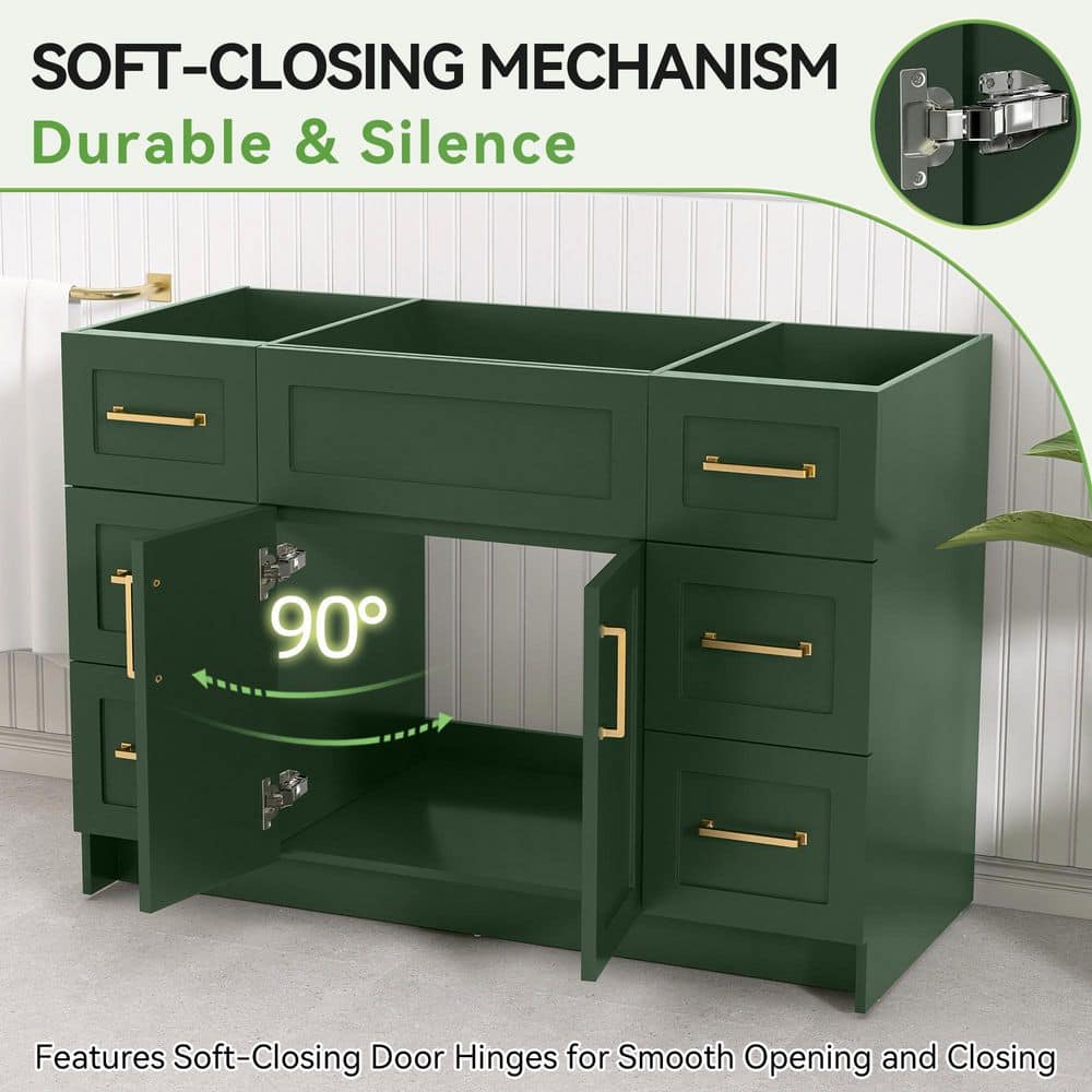 Getpro 48 in. MDF Bath Vanity Cabinet without Top in Green Unassembled with 6 Drawers 2 Door,Soft Closing Floor Mounted Cabinet (3)