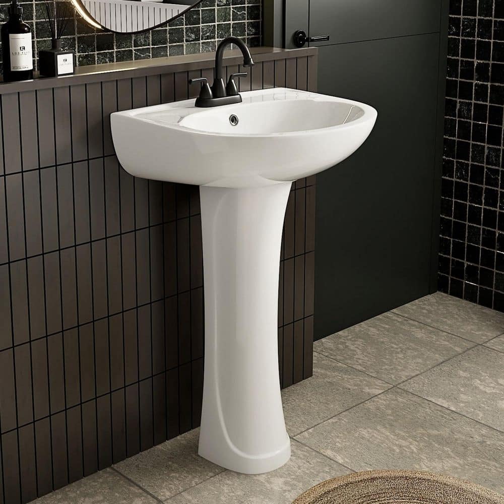 Los Flexi 21 in. x 19 in. White Ceramic Rectangular Pedestal Bathroom Sink Combo with 3 Faucet Holes (4" Centerset) and Overflow