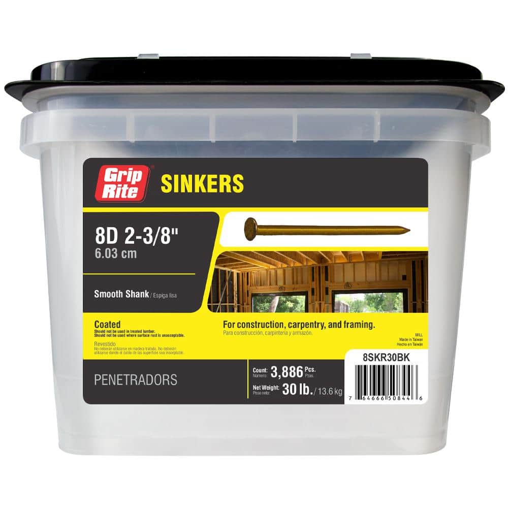 Grip-Rite 2-3/8 in. x 11-1/2-Gauge 8-penny Vinyl Coated Smooth Shank Sinker Nails 30 lb. Bucket