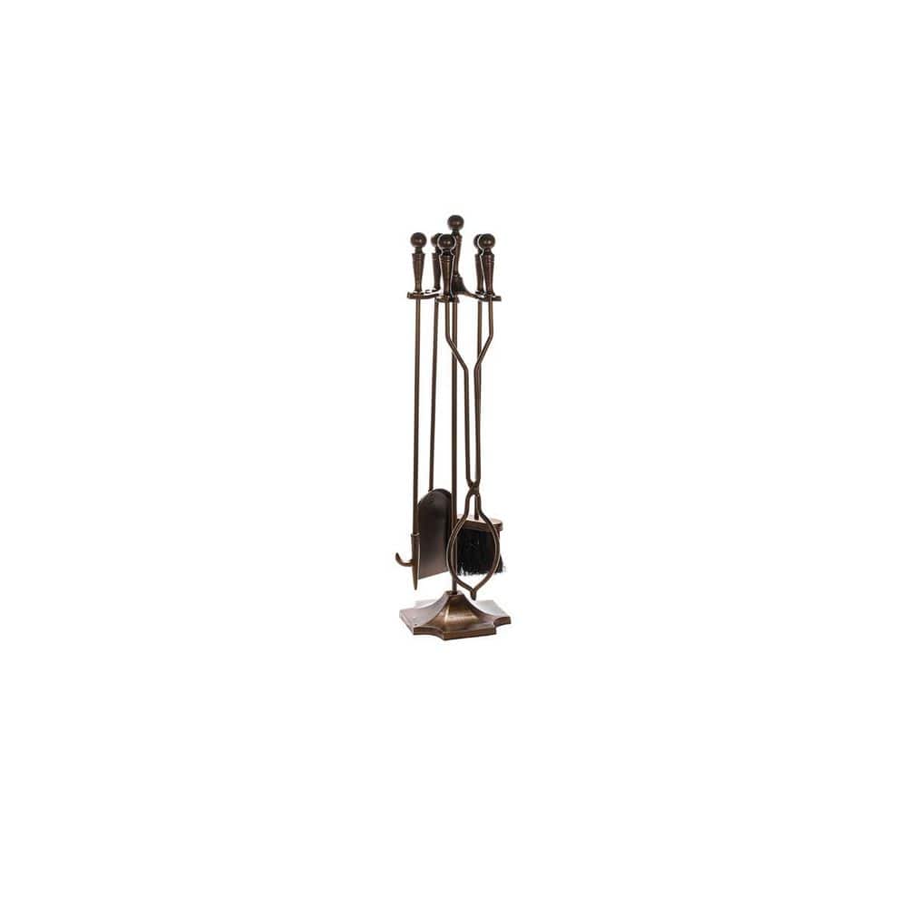 ENNA 5-Piece Bronze Fireplace Tool Set with Ball Handles and Pedestal Base