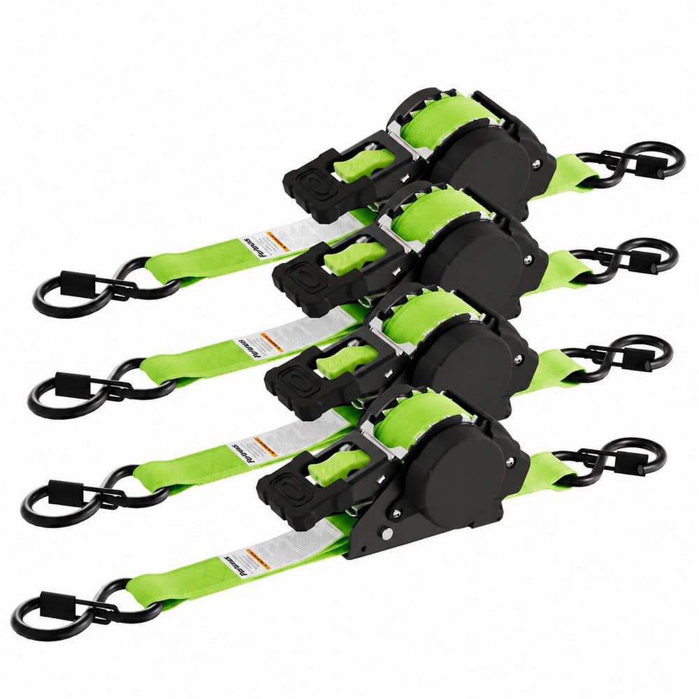 LAIFUCAM 12 ft. x 1 in. Ratchet Fastener Automatic Retractable Ratchet Straps Heavy Duty Tie Downs Neon Green 4-Pack (1)
