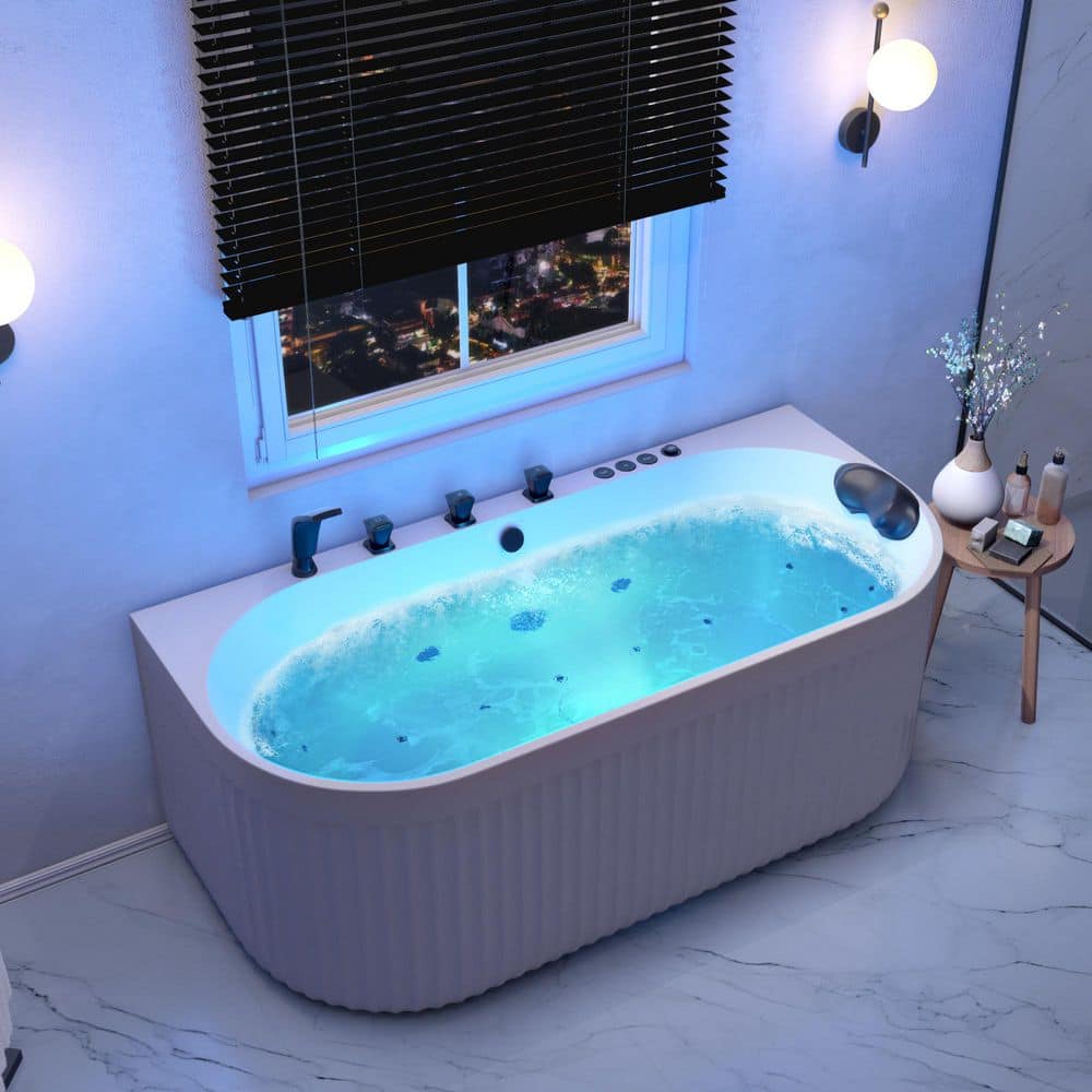 ANZZI Stone Belle 67 in. x 32 in. Flatbottom Freestanding Whirlpool and Air Bathtub with Center Drain in White and Black (2)