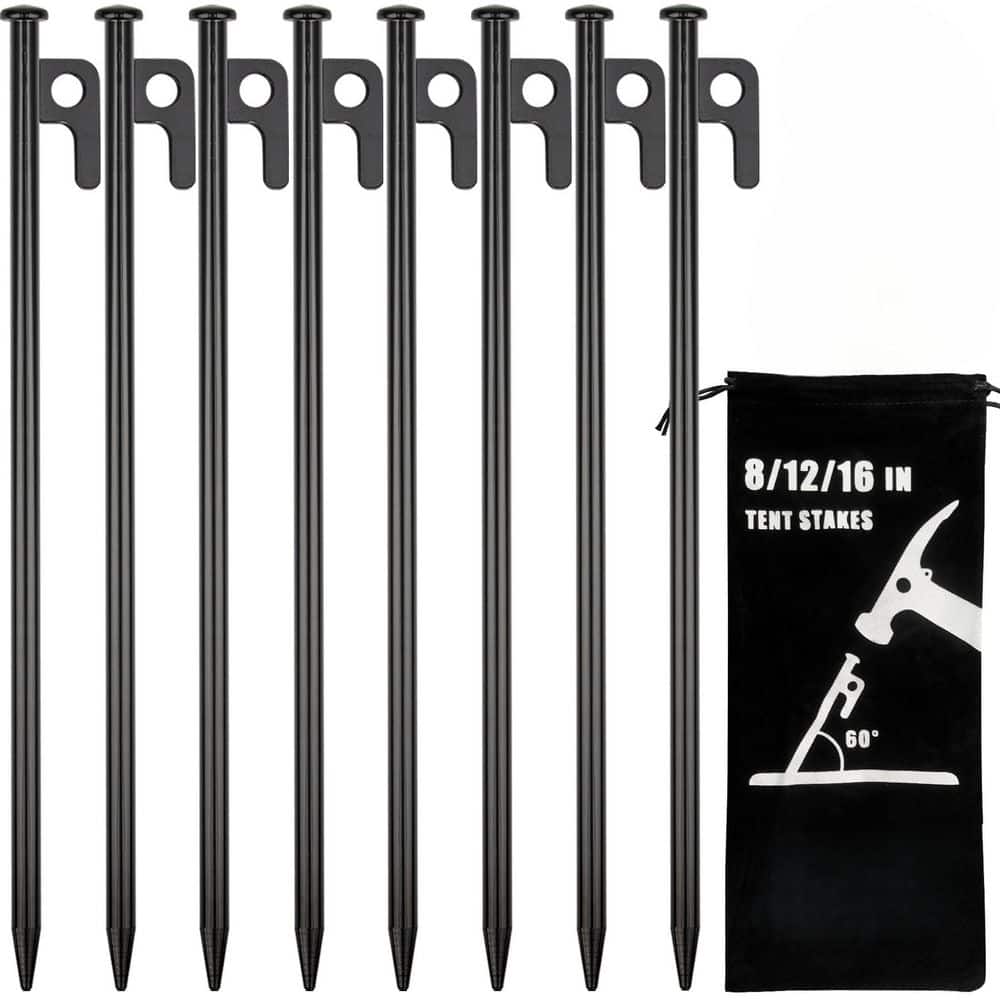 Laybus Heavy Duty 12 in. Forged Steel Tent Stakes 8-Pack for Camping, Unbreakable Camping Pegs for Tents and Canopies