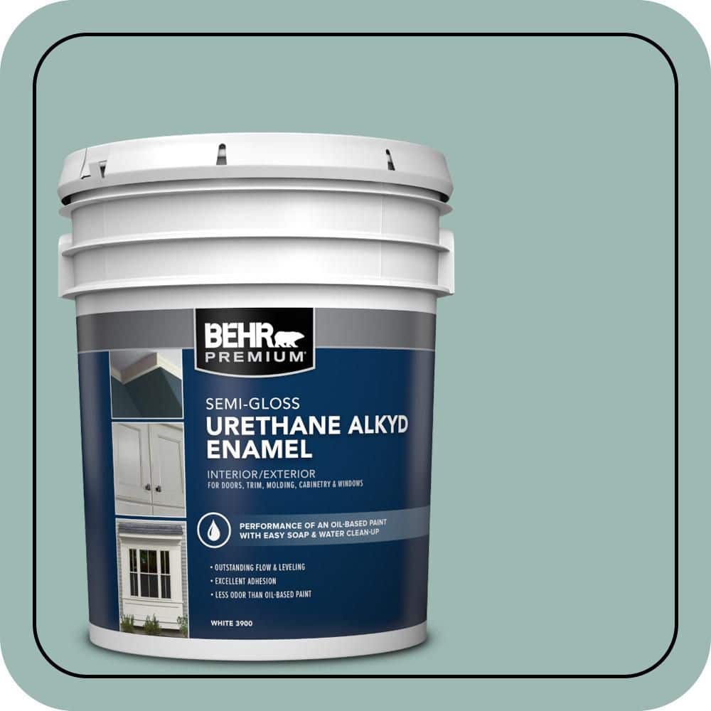 BEHR PREMIUM 5 gal. #PPU12-08 Opal Silk Urethane Alkyd Semi-Gloss Enamel Interior/Exterior Paint