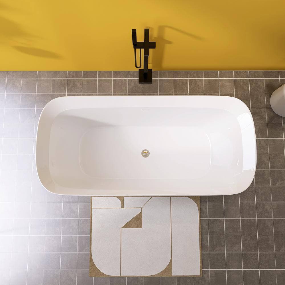 JimsMaison 67 in. x 30.7 in. Acrylic Freestanding Soaking Bathtub with Center Drain in Gloss White (2)