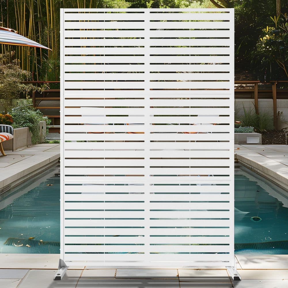 Dovelina 2-Piece 47 in. x 72 in. White Textured Metal Garden Screens Outdoor Privacy Screen (1)