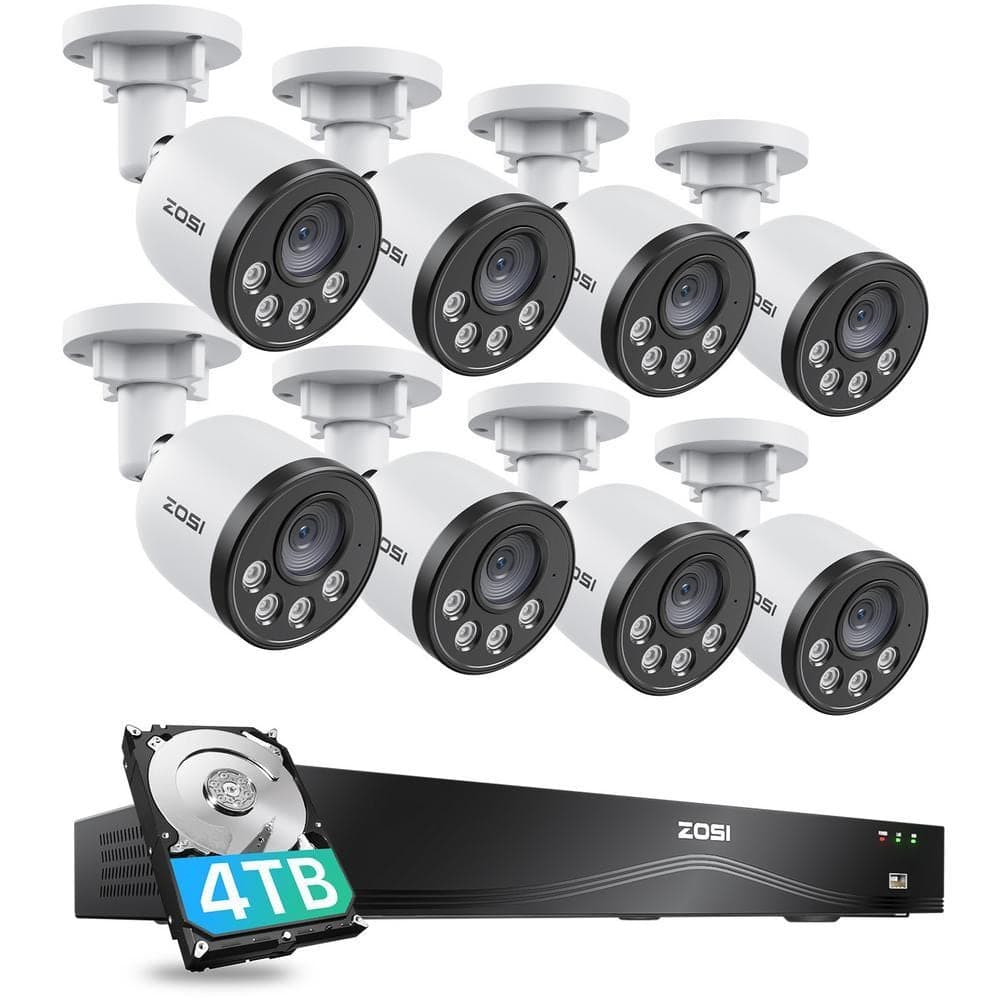 ZOSI 16-Channel(Up to 32CH) POE 4TB Home Security System and 8 Wired 4MP Outdoor Surveillance Cameras, Dual-Disk Backup (1)