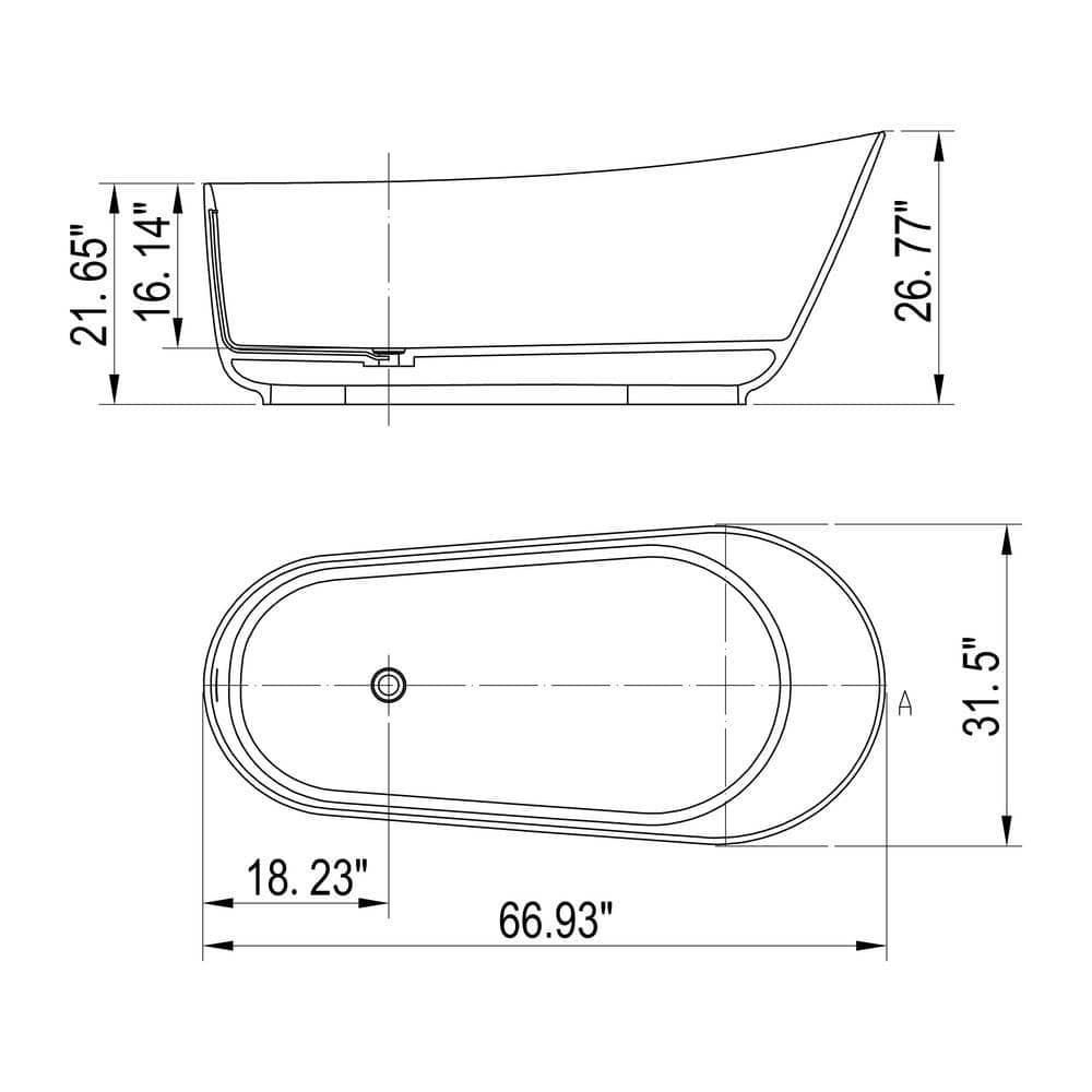 Unbranded 67 in. x 32 in. Soaking Bathtub with Right Drain in Matte White (2)