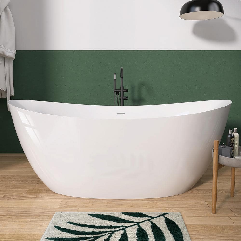 NTQ 63 in. x 31 in. Soaking Bathtub Free Standing Tub Double Slipper Acrylic Freestanding Oval Stand Alone Tubs in White (1)