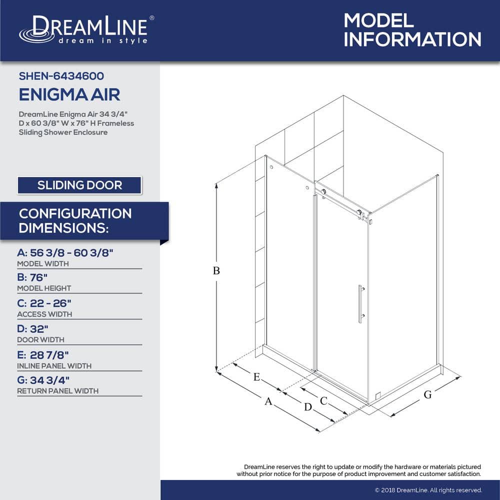 DreamLine Enigma Air 60-3/8 in. x 76 in. Frameless Corner Sliding Shower Door in Brushed Stainless Steel with Handle (2)