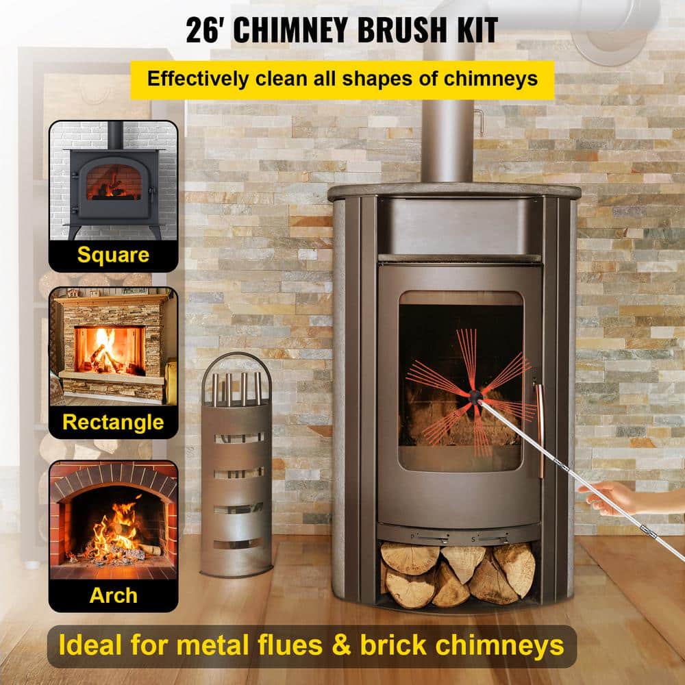 VEVOR Chimney Sweep Kit 26 ft. L Chimney Cleaning Tool Kits with 8 Nylon Flexible Rods Chimney Brush Kit Fireplace Tool (2)