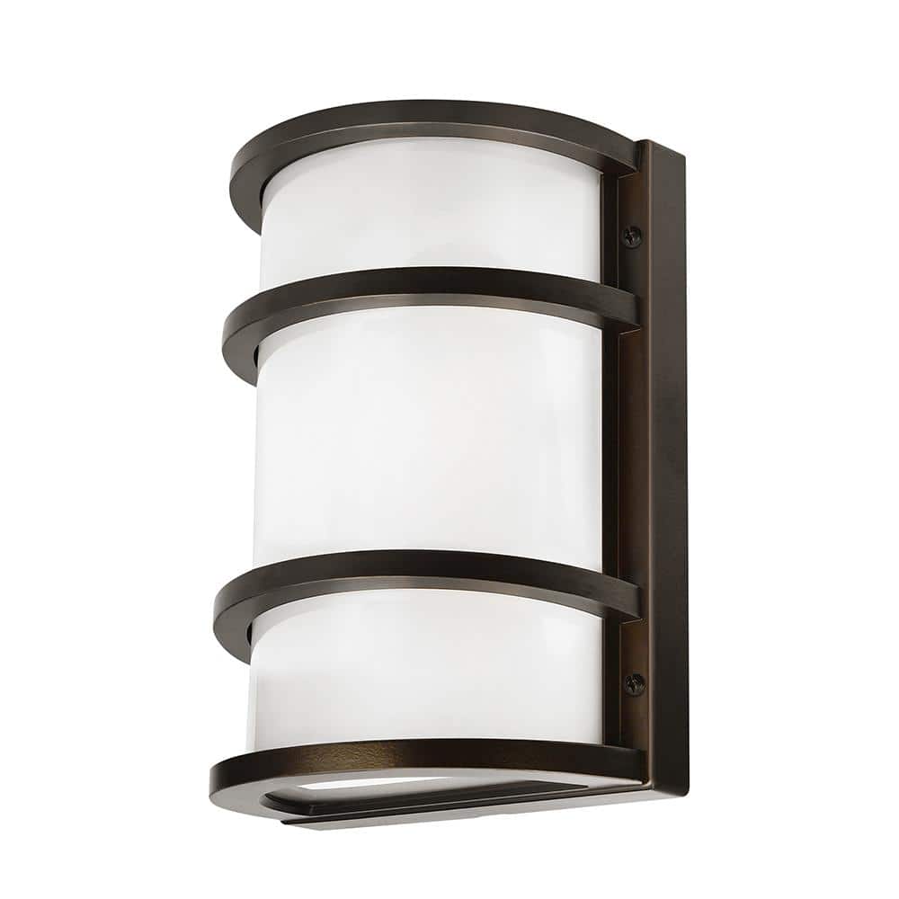 Commercial Electric 850 Lumens Integrated LED Bronze Dusk to Dawn Half Moon Security Wall Pack Light, 4000K (2)
