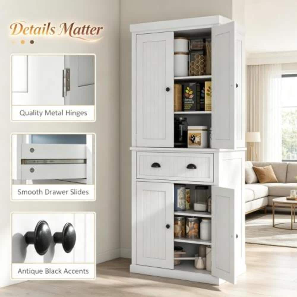 Unbranded 30 in. W x 16 in. D x 72.5 in. H Bathroom White Linen Cabinet (3)