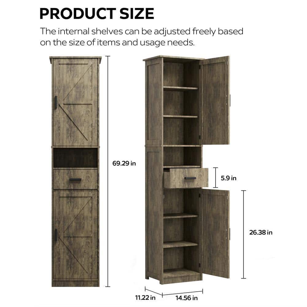 COWLOWN 14.56 in. W x 11.22 in. D x 69.29 in. H Bathroom Gray Linen Cabinet (2)