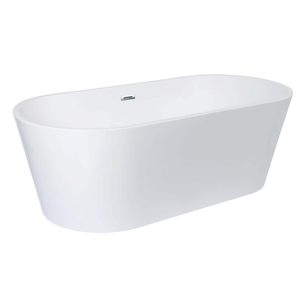 Kingston Brass Aqua Eden 55 in. x 30 in. Acrylic Freestanding Soaking Bathtub in Glossy White with Built-In Overflow Drain