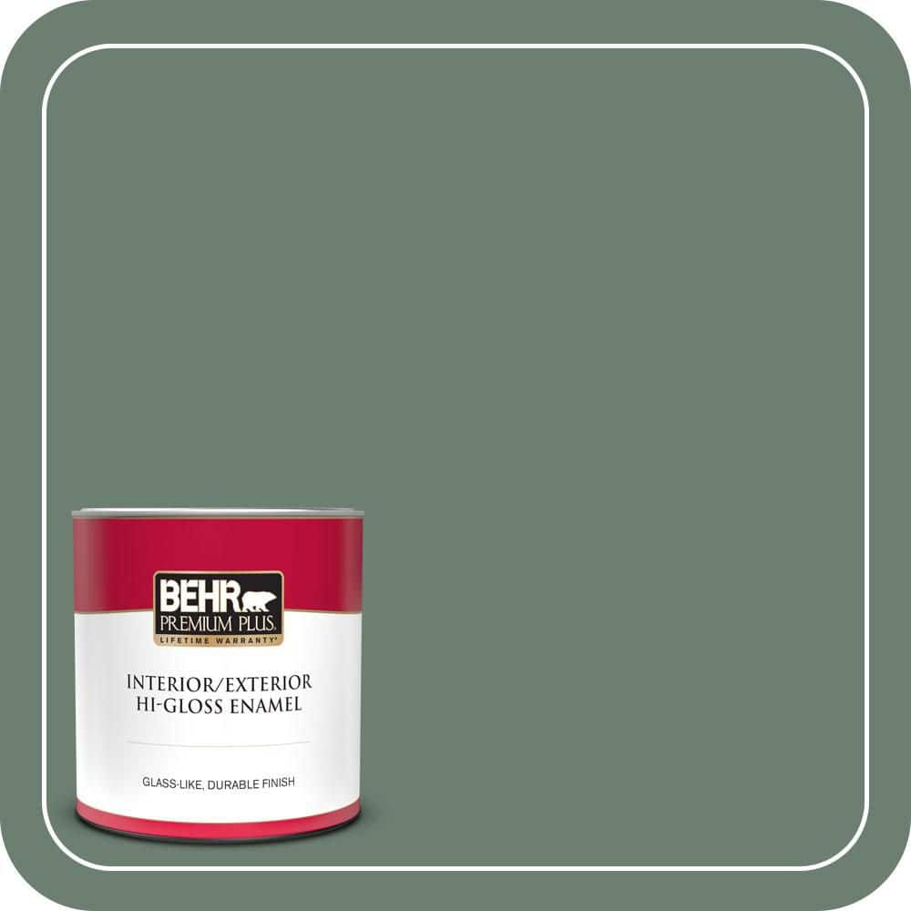 BEHR PREMIUM PLUS 1 qt. #460F-5 Island Palm Hi-Gloss Enamel Interior/Exterior Paint & Primer (1)