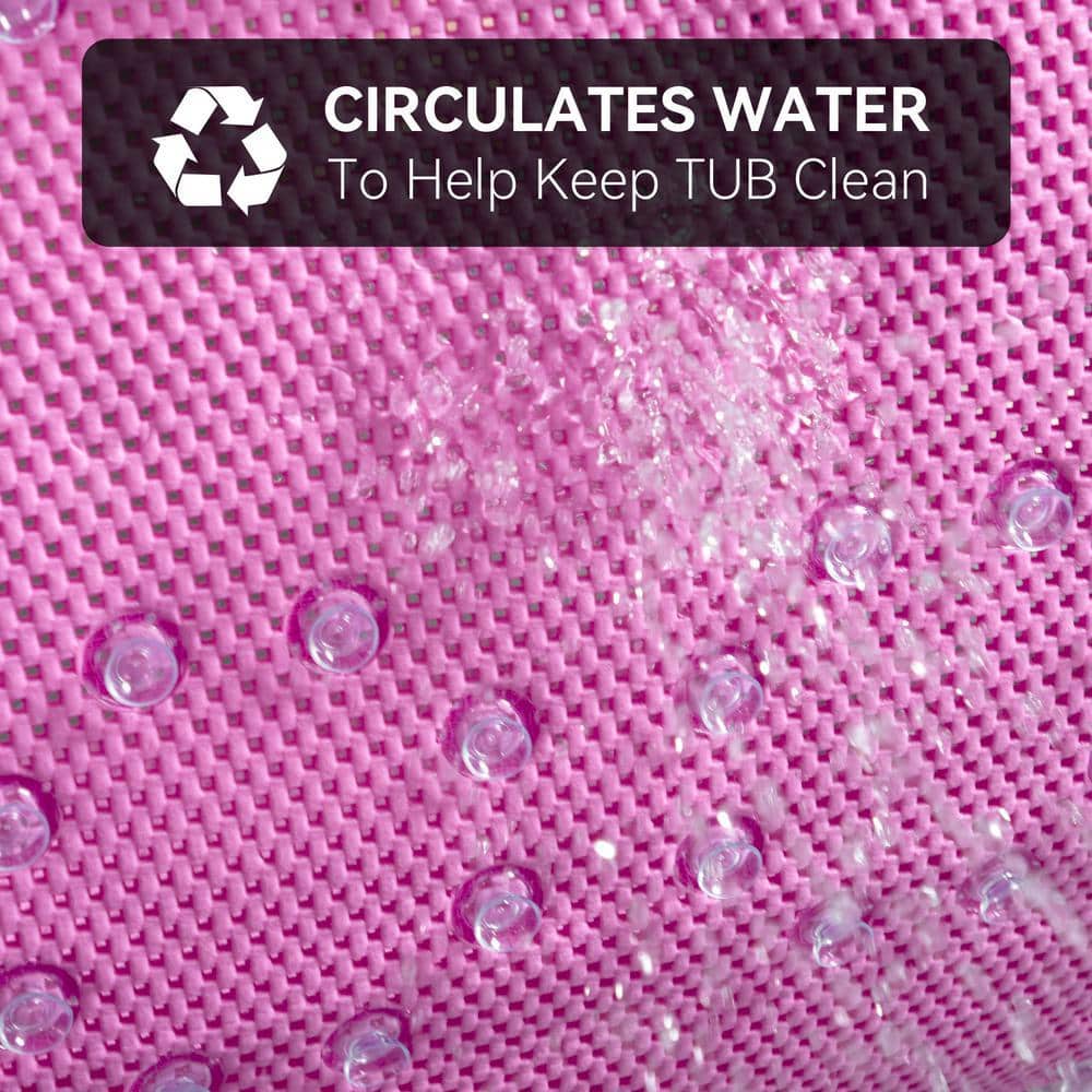 RAY STAR 17 in. x 36 in. Pink PVC Foam Bathtub Mat Non-Slip Shower and Bath Mats with Drain Holes, Suction Cups Shower Mat (2)
