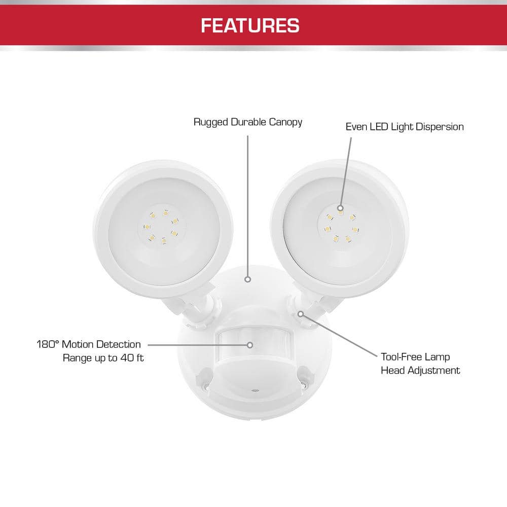 Defiant 180° White Motion Sensing Security Light Wired Outdoor 2-Head LED Flood Light 1000 Lumens (4)