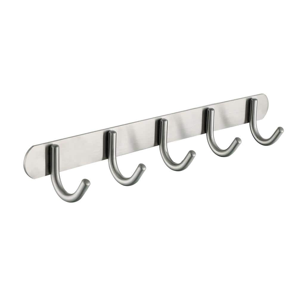ruiling Wall Mounted 5 in 1 J-Hook Robe/Towel Hook Rustproof Hook Rack in Brushed Nickel (1)