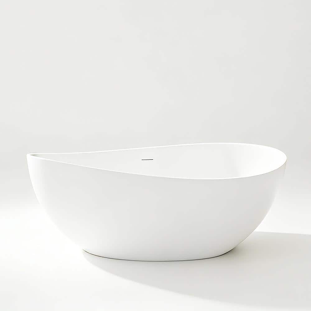 COWINER 63 in. x 35.5 in. Matte White Stone Resin Freestanding Soaking Tub with Center Drain & Overflow (3)