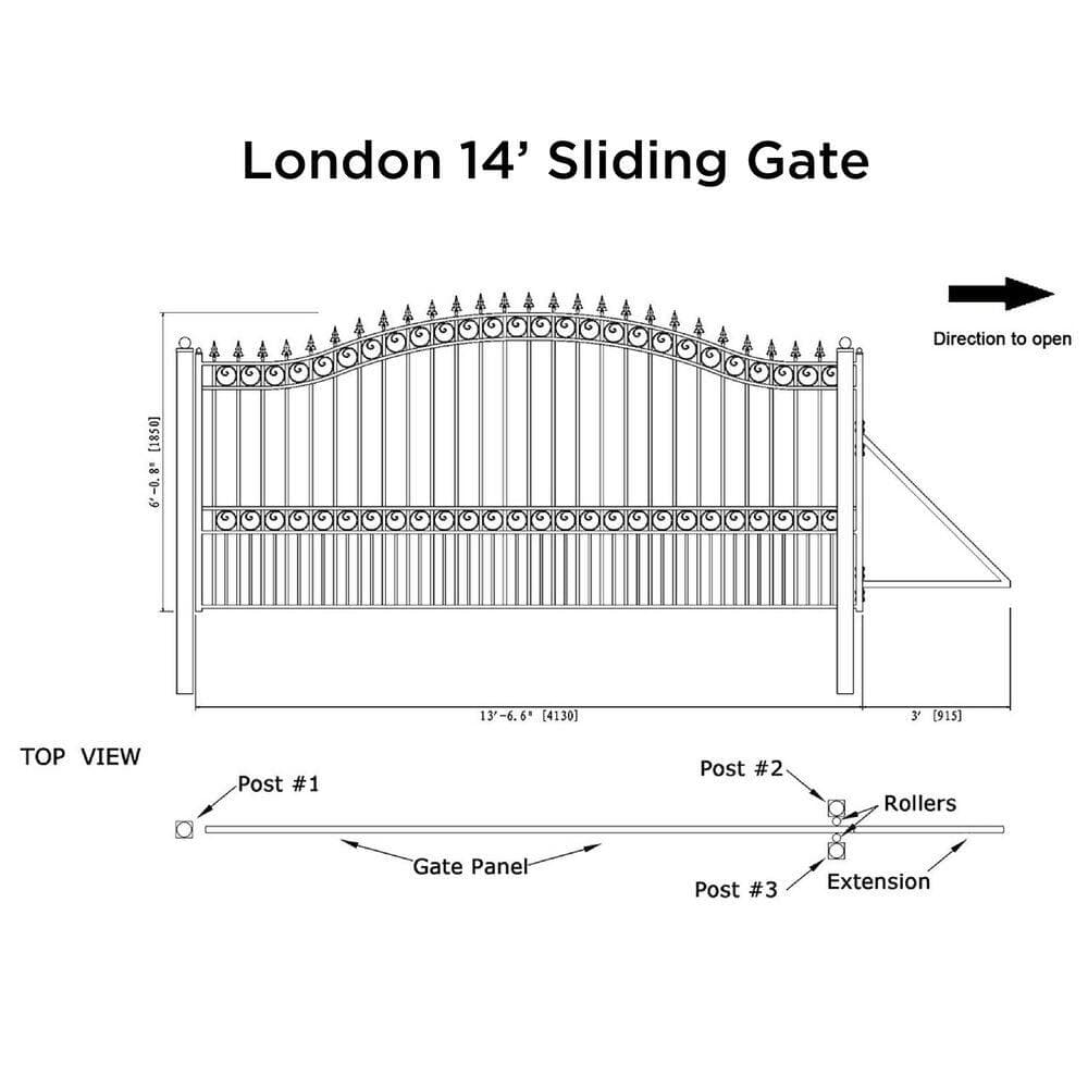 ALEKO London Style 14 ft. x 6 ft. Black Steel Single Slide Driveway Fence Gate (2)