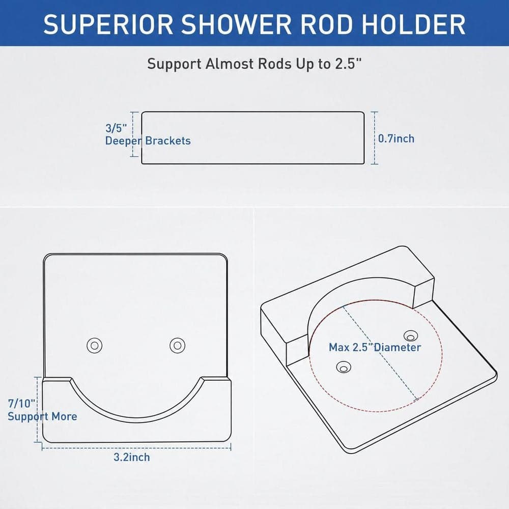KHKFY Adhesive Shower Rod Holder Tension Wall Bracket with 0.6 in. Deep Support Gloss White for Rod Flange Set (2)