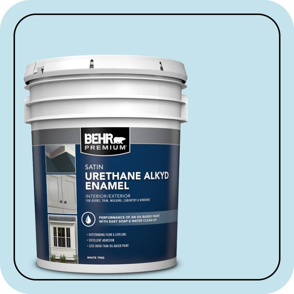 BEHR PREMIUM 5 gal. #540C-2 Serene Sky Urethane Alkyd Satin Enamel Interior/Exterior Paint