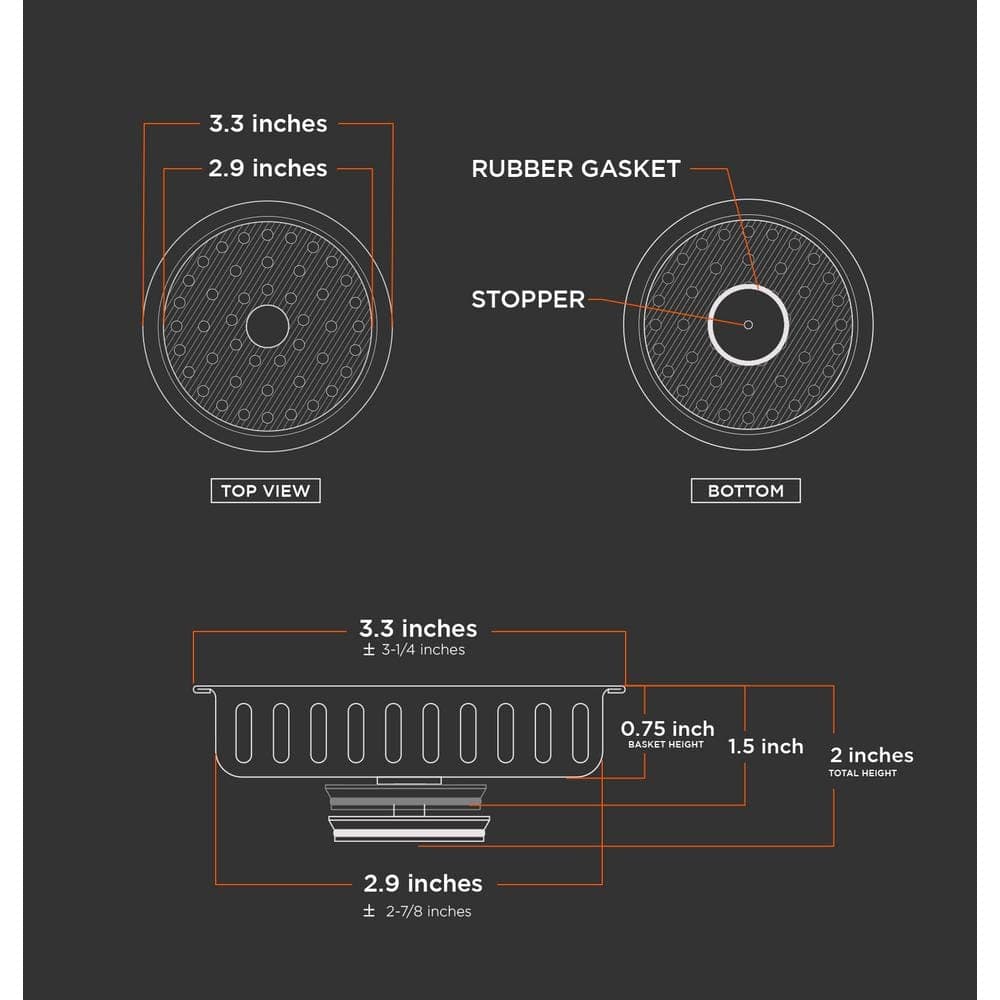 PLUMBFLEX 3-1/2 in. Strainer Basket Replacement for Kitchen Sink Drains Stainless Steel with Spring Steel Stopper and Rubber Seal (2)