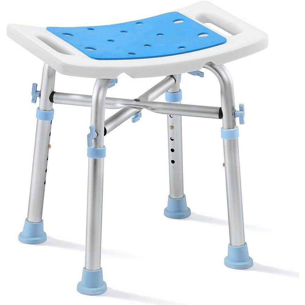 JFVKAF 16.5 in. W 6 Adjustable Height Anti-Slip Heavy Duty Aluminum Shower Stool in Blue for Inside Shower, 500 lb. Capacity (1)