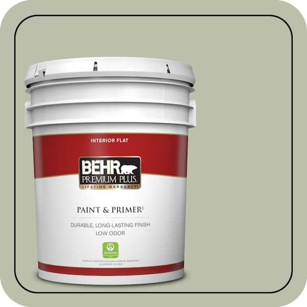 BEHR PREMIUM PLUS 5 gal. #S380-3 Urban Nature Flat Low Odor Interior Paint & Primer (2)