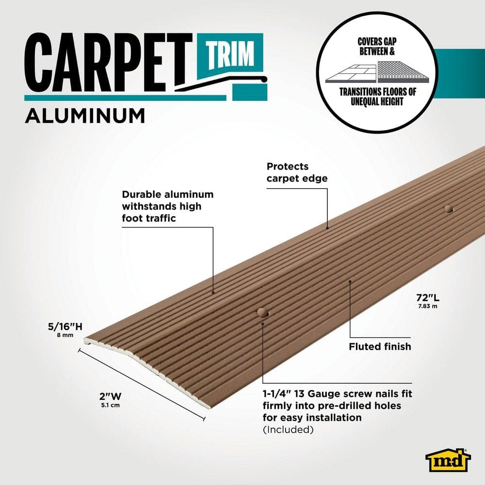 M-D Building Products 2"X 72" SPICE ALUMINUM CARPET TRIM W/SCREW NAILS (3)