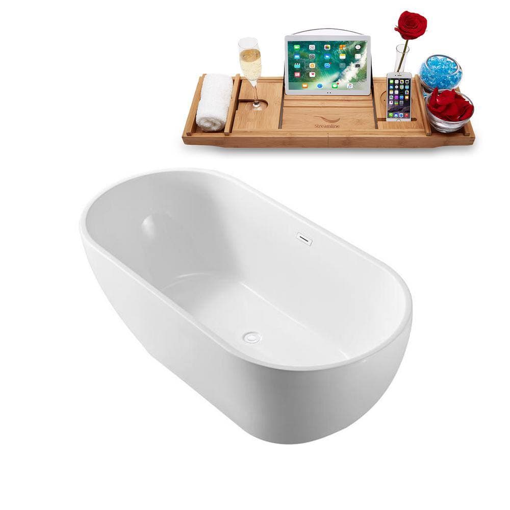Streamline 28 in. Acrylic Freestanding Soaking Bathtub Glossy White With Glossy White Drain (4)