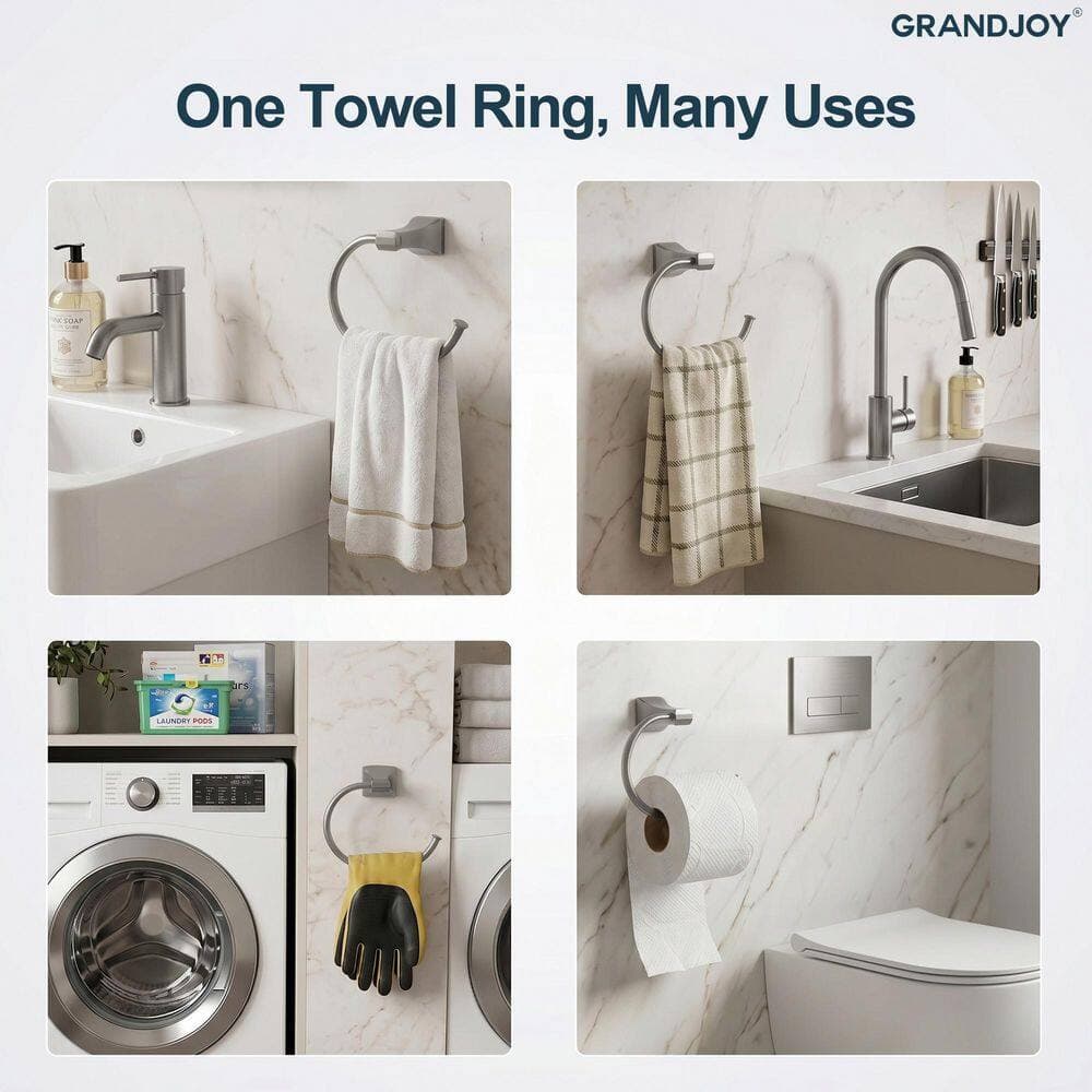 GRANDJOY 1-Piece Open Towel Ring Wall Mount Screw-in 1-Spray Dual Shower Head and Handheld Shower Head 2.5 GPM in Brushed Nickel (3)