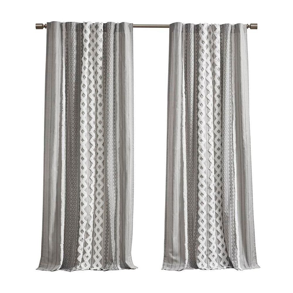 Unbranded 84 in. W x 50 in. L Cotton Printed Shower Curtain in Gray with Chenille Stripe and Lining for Living Room, Bedroom (1)