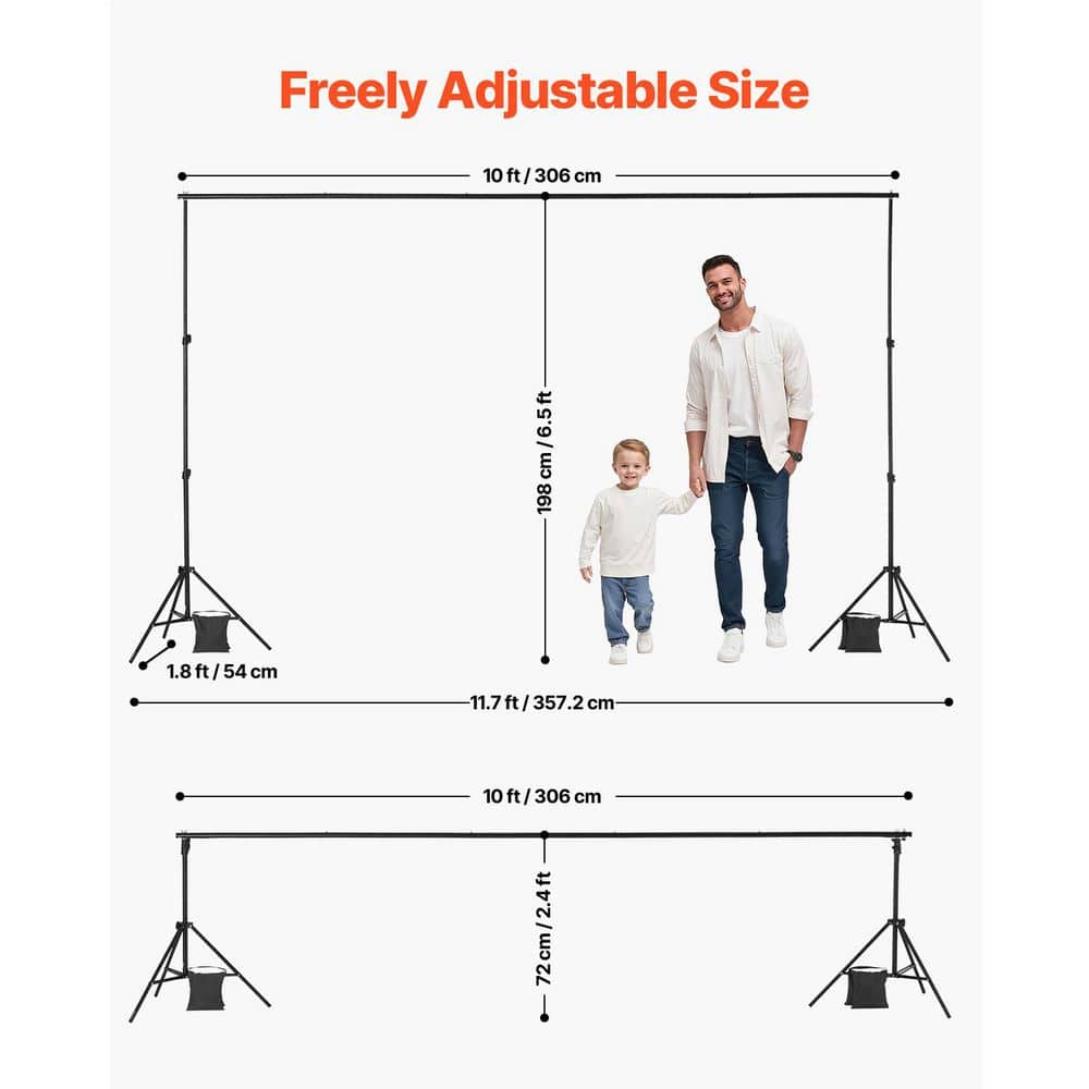 SVOPES 6.5 x 10 ft. Adjustable Backdrop Stand, Portable, Heavy Projector Screen Stand Wedding, Party Black Steel Privacy (3)