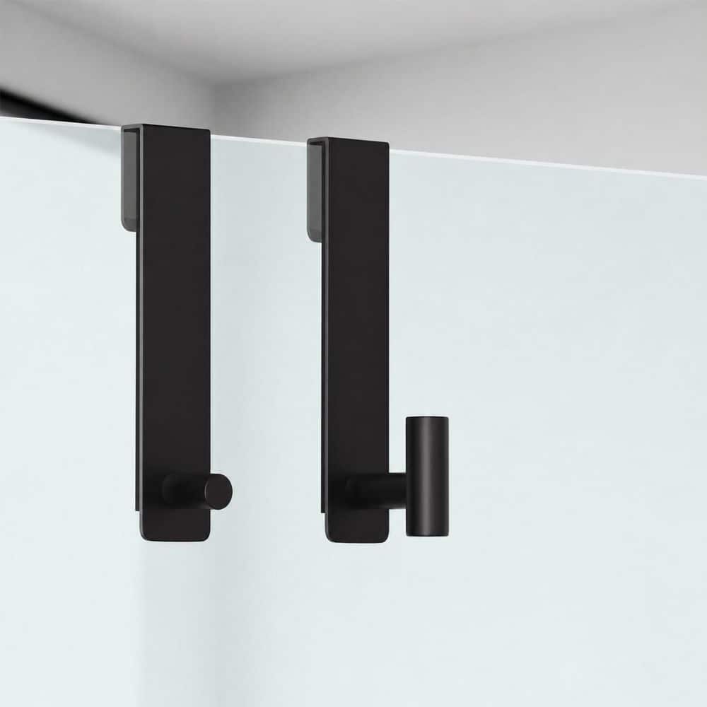 Unbranded J-Hook Matte Black 2 Pack Black Stainless Steel Over Glass Shower Door Robe Hook Towel Hook 7.5 in. Extended No Drill (3)