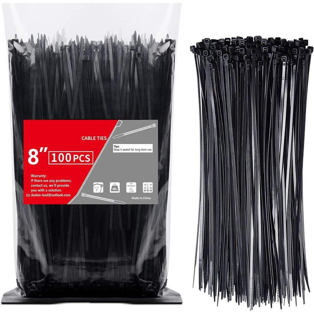 Lukyamzn UV Resistant Nylon Cable Zip Tie 8 in. Black 100-Pack with 40 lbs. Tensile Strength for Indoor Outdoor Use (1)