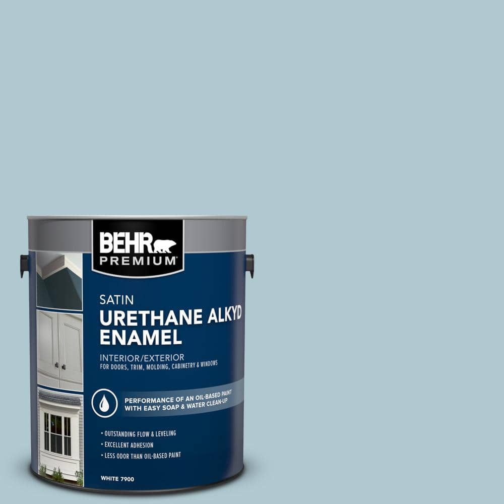 BEHR PREMIUM 1 gal. #S470-2 Gentle Sea Urethane Alkyd Satin Enamel Interior/Exterior Paint (1)
