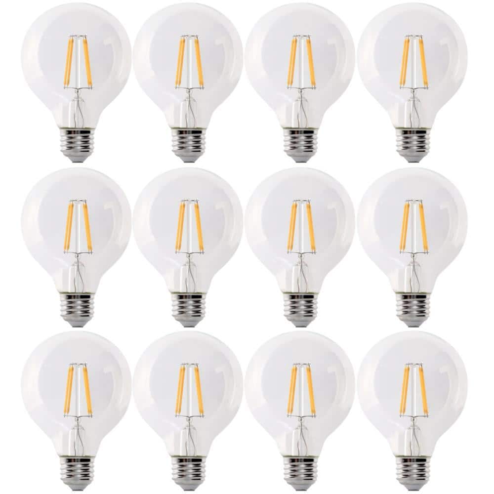 Feit Electric 100-Watt Equivalent G25 Globe Dimmable Filament Clear Glass E26 LED Vintage Edison LIght Bulb, Soft White 2700K 12-Pack)