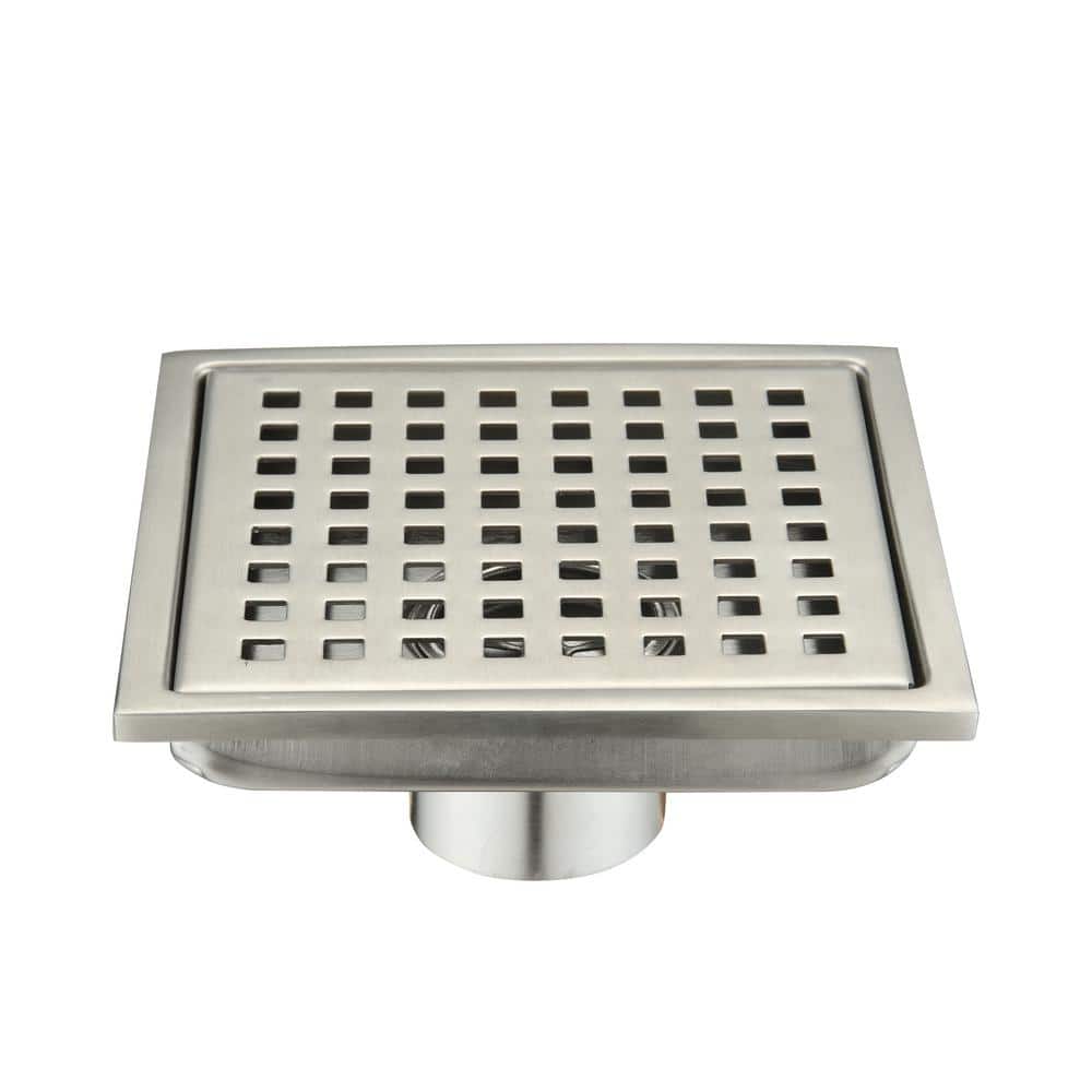 Tileon 6 in. Square Stainless Steel Shower Floor Drain in Brushed Nickel (1)