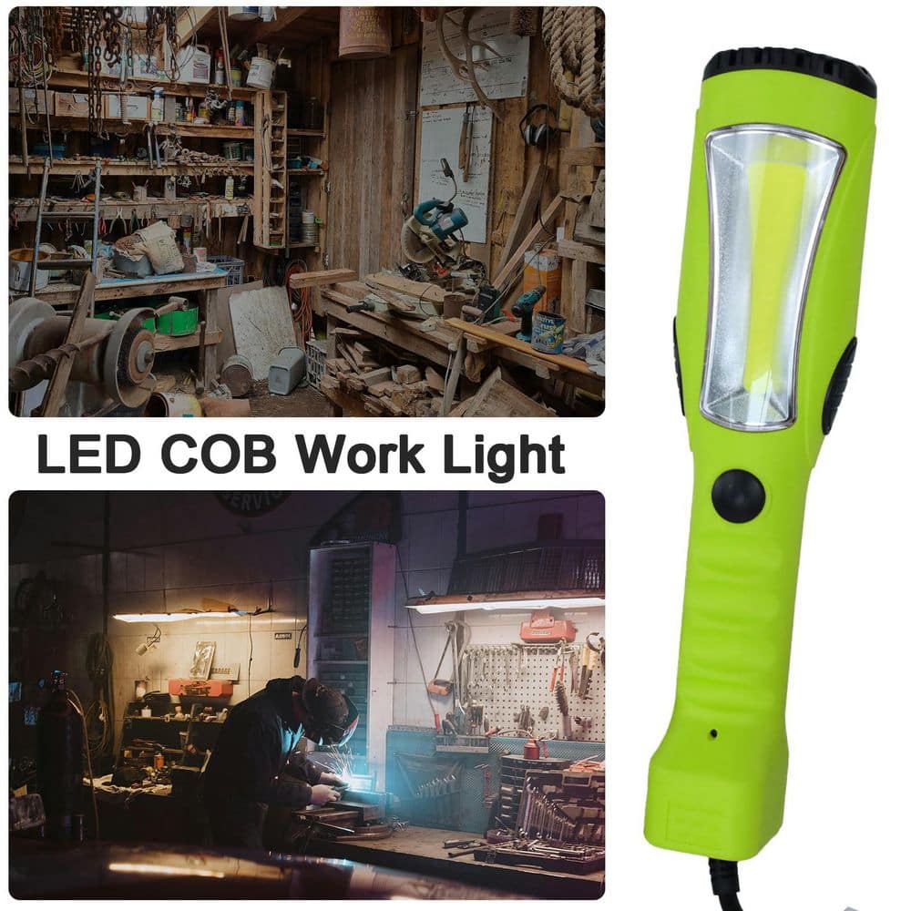 BeamBox 120V 15  ft. LED Work Light, 1200 Lumen COB LED, Magnetic Base, Rotatable Hook, Green, Indoor/Outdoor Use (2)