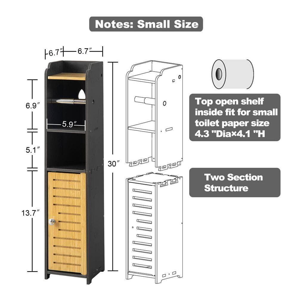 Numhew No Drill PVC Small Bathroom Cabinet for Apartment Dwellers, Toilet Paper Holder Stand, Black (3)