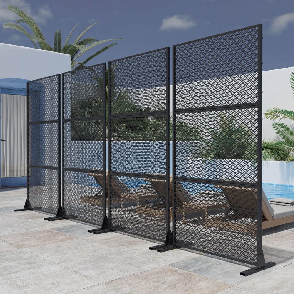 Lirago 72 in. H x 35 in. W Black Outdoor Metal Privacy Screen Garden Fence Woven Pattern Wall Applique (3)