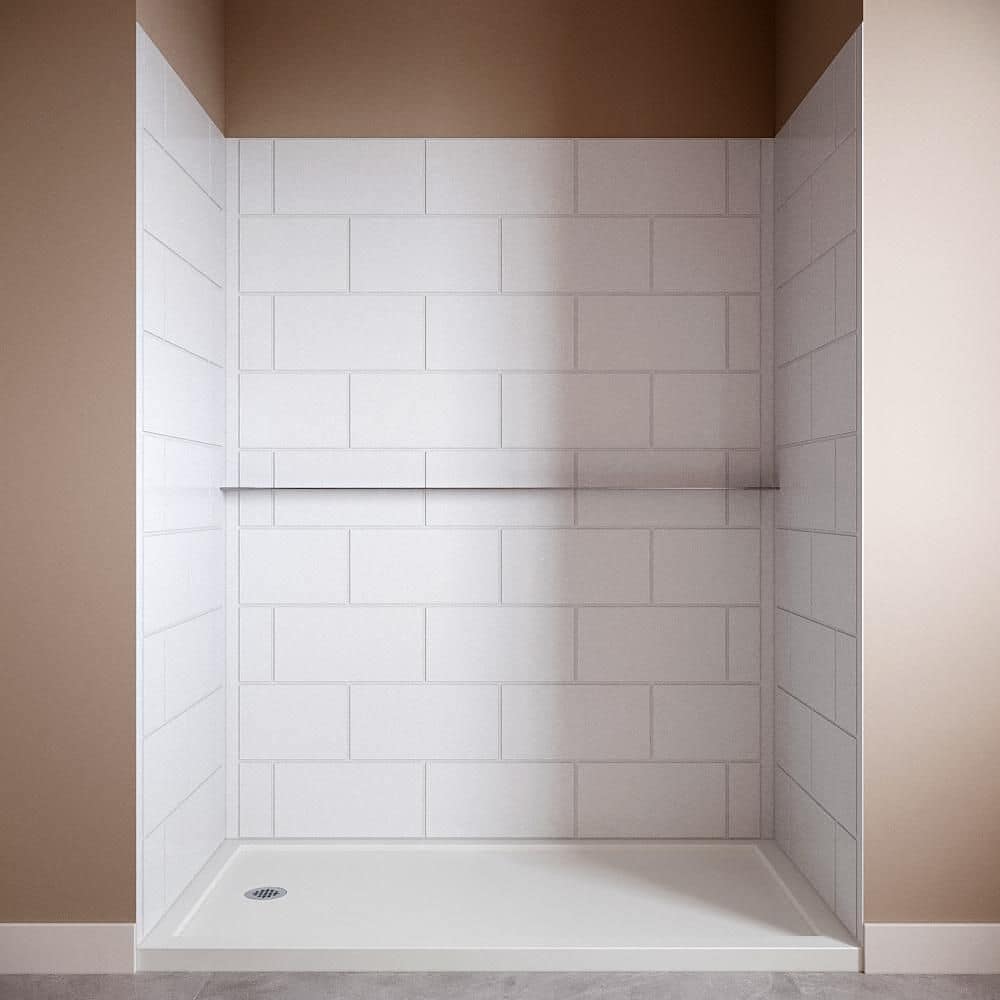 Streamline DSH-1880-214 36 in. L x 60 in. W x 76 in. H 4-Piece Glue-Up Alcove Shower Surround in White Tile Finish (1)